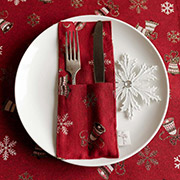 Новорічний чохол для столових приборів Дзвіночки на червоному Прованс