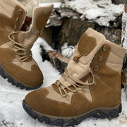 Шкіряні берці з конопляною тканиною Високі зимові Ukono бежевий