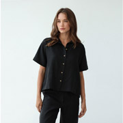 Сорочка льняна жіноча з коротким рукавом German Volf 24127 чорний