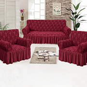 Жакардові чохли для дивана та 2 крісел Love you бордо