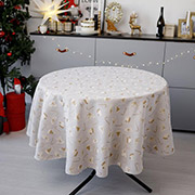 Скатертина новорічна кругла Шапочки на бежевому Прованс