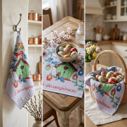 Рушник великодній вафельний кухонний З Великоднем Emily блакитний - Фото №3