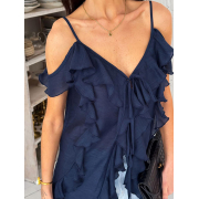 Блуза з воланами довга Art Knit синій - Фото №7