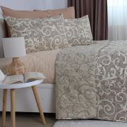 Покривало з наволочками Elegant Cotton Beige and White ТЕП - Фото №3