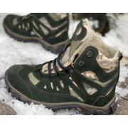 Шкіряні берці з конопляною тканиною зимові Ukono темно-зелений, піксель - Фото №6