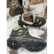 Шкіряні берці з конопляною тканиною зимові Ukono темно-зелений, піксель - Фото №5