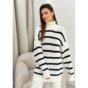 Светр в'язаний в смужку Jolie Art Knit молочно-чорний - Фото №4