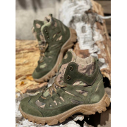 Шкіряні берці з конопляною тканиною зимові Ukono зелений, піксель - Фото №3