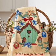 Рушник великодній вафельний кухонний З Великоднем Emily бежевий - Фото №3