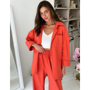 Сорочка бавовняно-лляна oversize Прованс коралова - Фото №3