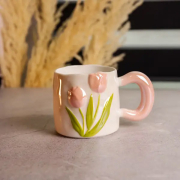 Чашка порцелянова 400 мл Тюльпан Yiwu FM-40A рожева - Фото №3