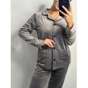 Жіноча піжама 098/22 сорочка і штани V.Velika сірий з чорним кантом - Фото №4