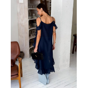 Блуза з воланами довга Art Knit синій - Фото №5