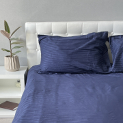 Комплект постільної білизни Stripe Sense Dark Blue SoundSleep сатин-страйп Туреччина темно-синій - Фото №13