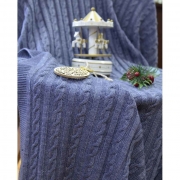 Плед в'язаний Прованс Soft коси синій меланж 020 - Фото №4