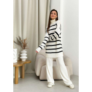 Светр в'язаний в смужку Jolie Art Knit молочно-чорний - Фото №3
