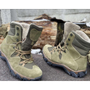 Шкіряні берці з конопляною демісезонною тканиною Ukono зелений - Фото №3