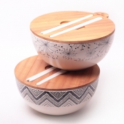 Миска бамбукова Kamille 27х12.2 см з кришкою і приладами 4384 - Фото №3