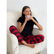 Штани піжамні жіночі фланелеві Cosy F70P клітинка чорно-червоні - Фото №3