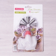 Кондитерський мішок Kamille з перехідником і 6 сталевими насадками 7779 - Фото №5