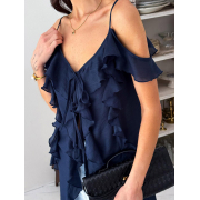 Блуза з воланами довга Art Knit синій - Фото №9