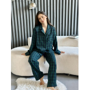 Жіноча піжама Бруклін F231P01 сорочка та штани Cosy фланель клітинка зелено-синя - Фото №3