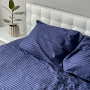 Комплект постільної білизни Stripe Sense Dark Blue SoundSleep сатин-страйп Туреччина темно-синій - Фото №10